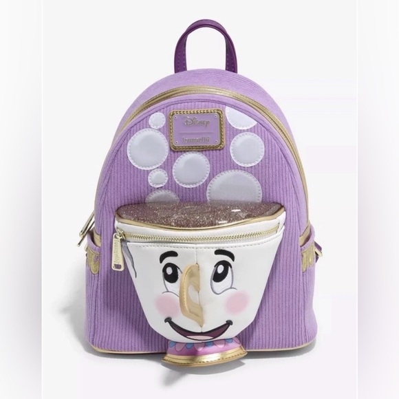 NWT Loungefly Disney Beauty & the Beast Chip Figural Corduroy Mini Backpack